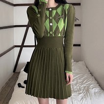 대박난박양 아가일 니트 플리츠 원피스