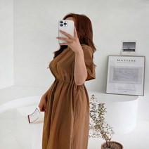 여자 허리스트링 통소매 반팔 바스락 롱원피스