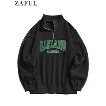 ZAFUL-가을 겨울 양모 맨투맨 후드티 남성용 글자 자수 터틀넥 풀오버 빈티지 스트릿웨어 따뜻한 스웨트 셔츠