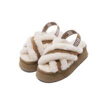 UGG 어그 슬리퍼 양모 크로스 스트랩 플랫폼 디스코 슬라이드 - 체스넛 1121550CHE