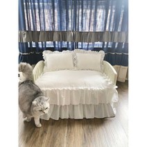 고양이 방석 쿠션 강아지포토존 인스타 촬영 소품 반려동물 침대 여름 침대, 단색밀크티소파세트참고울타리와침구는두가지패키지로