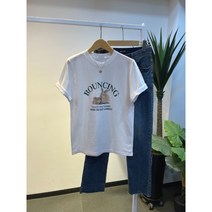 봄신상 귀여운 토끼 전사 나염 프린팅 라운드넥 반팔티셔츠