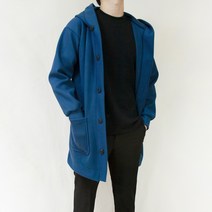 남자 봄 가을 롱 오버핏 후드 울 코트 가디건 (청록색 검정색 그레이색)