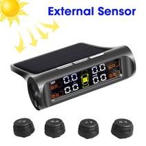 TPMS 타이어 공기압 센서 태양광 무선 USB 자동차타이어 압력 모니터 시스템 스마트 tpms 링 태양열 디지털 시계 lcd 디스플레이 온도 안전 경보, t02외부 센서