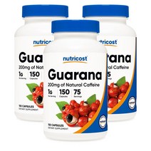 뉴트리코스트 Nutricost 과라나 1000mg 150캡슐, 3팩