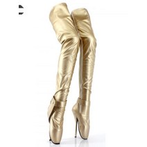 까치발 킬힐 폴댄스 플레져힐 이그조틱 골드 무광 드랙퀸 하이 가보시 발레 포인 부츠 스트랩