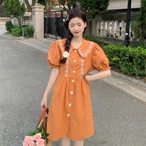 싱글 버튼 입체 자수 숄카라 원피스