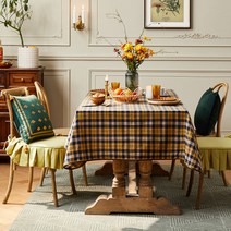 루아 레드 체크 식탁보 레드 크리스마스 직사각형 웨딩홀 웨딩, 노란무늬/폴리에스터코튼, 140*140Cm/적합라운드테이블광장테이블