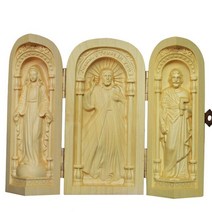 카톨릭 마리아상 천주교 조각상 성가정 catholic statue 단단한 나무 예수 라운드 세 개 상자 동상 미술 조각 휴대용 가정 동상 선물 기념품, 1, 1