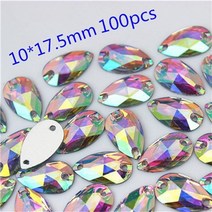 200-30 개가방 크리스탈 ab 라인 석 트림 플랫 백 바느질 2 구멍 돌 수지 구슬, 10x17.5mm 100개