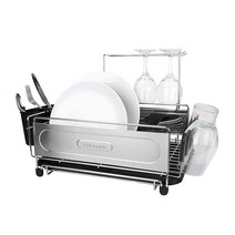 Cuisinart 스테인리스 스틸 접시 건조대 - 와이어 접시 건조대 식기 캐디 배수판 스템웨어 홀더 및 미끄럼 방지 컵 홀더 포함 36.6 x 30.5 x 15.2cm(1