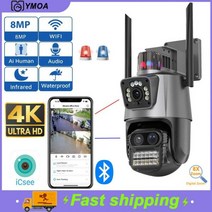 감시카메라 cctv 베이비 캠 IP 카메라 듀얼 스크린 보안 CCTV 비디오 감시 야간 투시경 야외 PTZ ICSEE MP 4K 와이파이 3 렌즈, 4MP Add 32G Card_CHINA | 영국 플러