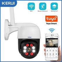 홈캠 팻캠 홈카메라 KERUI Tuya 1080P 3MP PTZ WiFi IP 무선 카메라 야외 홈 보안 4X 디지털 줌 2MP 스피드 돔 CCTV 비디오 감시, 1080P and 32GB Card, EU 플러그