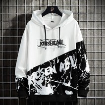 하프집업맨투맨 무지후드티 Streetwear Men Hoodie 2022 새 편지 인쇄 후드 티 스웨터 남성 패치 워크 힙합
