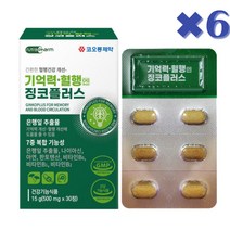 기억력 혈행 건강 개선 은행잎 추출물 징코, 6통, 180정