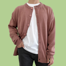 남성 라운드 루즈핏 가디건 봄 가을 간절기 데일리 무지 니트티