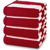 Utopia Towels 카바나 스트라이프 비치 타월 4팩 76.2 x 152.4cm30 60인치 오버사이즈 100% 링 스펀 면 수영장 흡수력이 빠른 건조 목욕 욕실용 및 수영, Red_Pack of 4, Red