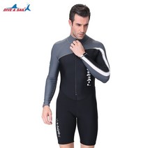 서핑옷 DIVESAIL 1.5MM 네오프렌 잠수복 남성 여성 긴반팔 트렁크 원피스 수영, M, 긴팔 그레이