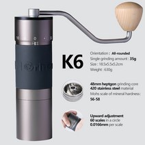 커피그라인더 KingrinderK2 /K4 /K6 수동 커피 그라인더 휴대용 밀 420 스테인레스 스틸 48mm 티타늄 도금 버 분쇄기, [02] K6