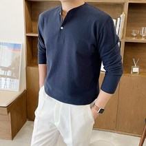 위앤드 코튼 엣지 헨리넥 티셔츠 차이나티 단추티 남자 남성 긴팔 스탠다드핏 봄 가을 겨울