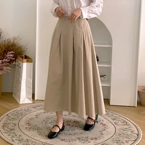 [포디룩] 멜리 핀턱 플레어 롱스커트