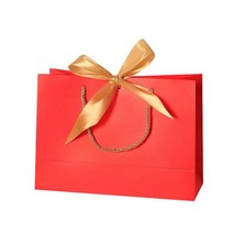 예쁜 핑크 리본 고급스러운 선물 종이 가방 웨딩 생일 파티 답례품 포장 핸들, 10pcs No Logo, 06.L 32 x H 25x W 11cm, red bag