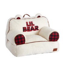 Dearfoams 레드 앤 블랙 버팔로 체크 셰르파 플러시 빈백 의자 참신한 귀 라지 디어폼, White and Red