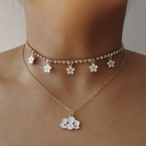 데이지체인 확장선 연장선 요가 캠핑 ZX 패션 에나멜 데이지 꽃 Clound 펜던트 목걸이 블라인드 라인 석 체, 03 white