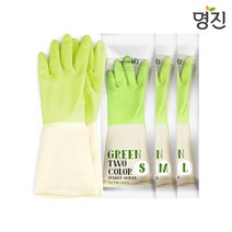 명진 투컬러 고무장갑[그린]/주방용 고무장갑 투톤 3겹코팅, S, 10개