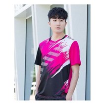 탁구용품 여성/남성용 탄성 테니스 티셔츠 배드민턴 티셔츠 로즈 레드 청소년 키트 반바지 탁구 팀 스포츠웨어 유니폼, XXL, Men Rose Red Shirt