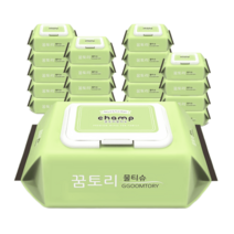 꿈토리물티슈 아기물티슈 가득찬 챔프 뉴 55평량 캡형 엠보싱100매 20팩, 꿈토리물티슈 가득찬 챔프 뉴 55gsm 100매 20팩