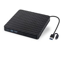 외부 DVD 버너 외부 CD/DVD 드라이브 USB 3.0/Type C 광학 드라이브 버너 슬림 CD/DVD ROM Rewriter 라이터 리더 휴대용 PC 노트북 데스크탑 MacBook Mac Windows 7/8.1/10 Linux OS -10380, 검은색