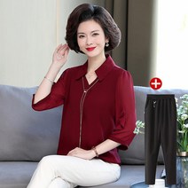 쉬폰 중년 여성 봄옷 반팔셔츠 엄마 여름옷 미들 소매 티셔츠 50대 3884769573
