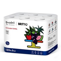 한예지 브리토 천연펄프 키친타올 130매, 6롤, 1팩