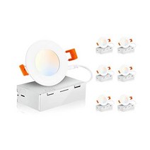 CLOUD BAY 3인치 5색 슬림형 LED 오목 조명 IC 등급 120V 9W CRI90 온도 가능 직경 17/8인치 흰색 6팩, 3 Inch, 3 Inch