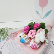 루윈테리어 킨더 비누꽃다발 비누꽃5p + 킨더초콜릿 2p, 킨더 비누 꽃다발_핑크