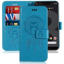 Sidande 픽셀 3 케이스 카드 홀더가 지갑 손목 스트랩 구글 3용 프리미엄 PU 가죽 플립 폰 커버 블루, wallet blue