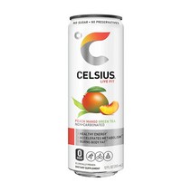 셀시어스 CELSIUS 제로 슈가 비탄산 피트니스 드링크 복숭아 망고 그린티 12Fl.oz(355ml) 12캔, 1세트