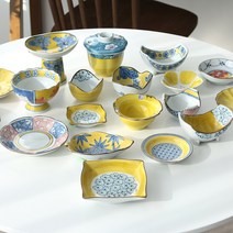 일본식 노랑찬기그릇모음전 일식집이자카야업소용 노란꽃종지, 패턴 삼각찬기 소