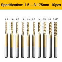 라우터 비트 HILIXUN PCB 밀링 커터 10pcs 0.6-3.175mm 티타늄 코팅 초경 CNC 라우터 비트 기계 도구 옥수, 01 1.5-3.175