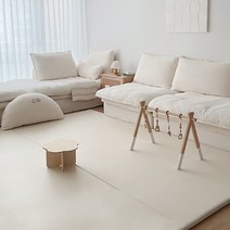 쁘띠메종 2단 폴더 거실매트 리넨 300X140X4cm, 리넨그레이X크림