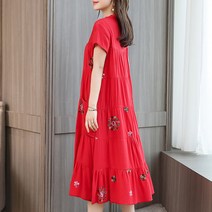 중노년 원피스 부스지다 미드 여성의류 여름옷 인조솜 마담 엄마옷 반팔 면 코튼 실크 2118833546