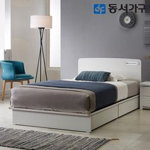 동서가구 루이10 평상서랍형 LED 슈퍼싱글 SS 침대+독립 매트리스 DF638032, 화이트