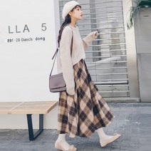 모직 플리츠 스커트 주름 롱 허리 밴딩 하비 치마