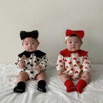 베이비슈트 봄가을 모란 헤어밴드세트 하트카라슈트