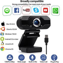 전문가용 웹캠 1080P LED 조명 컴퓨터 카메라 HD 자동 초점 없음 웹 캐스트 라이브 스트림 USB 조정 가능, 검은색
