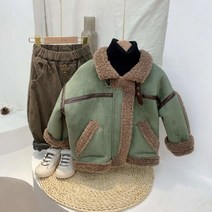 Tengduo 겨울철 키즈룩 남아여아 공용 두껍고 따뜻한 기모 램스울 무스탕 캐주얼 코트 데일리 등원룩