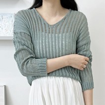 여자 봄나들이 나시코디 그물 니트티 직장인 V넥 로맨틱 20대