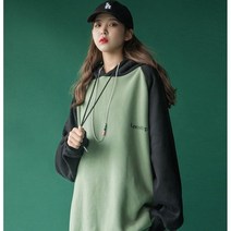 지지아나 여성 가을 컬러 배색 후드티