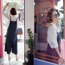 WAWAMOM(특허브랜드) 여성 여름 9부 린넨 멜빵바지 와이드점프수트 BUK33h